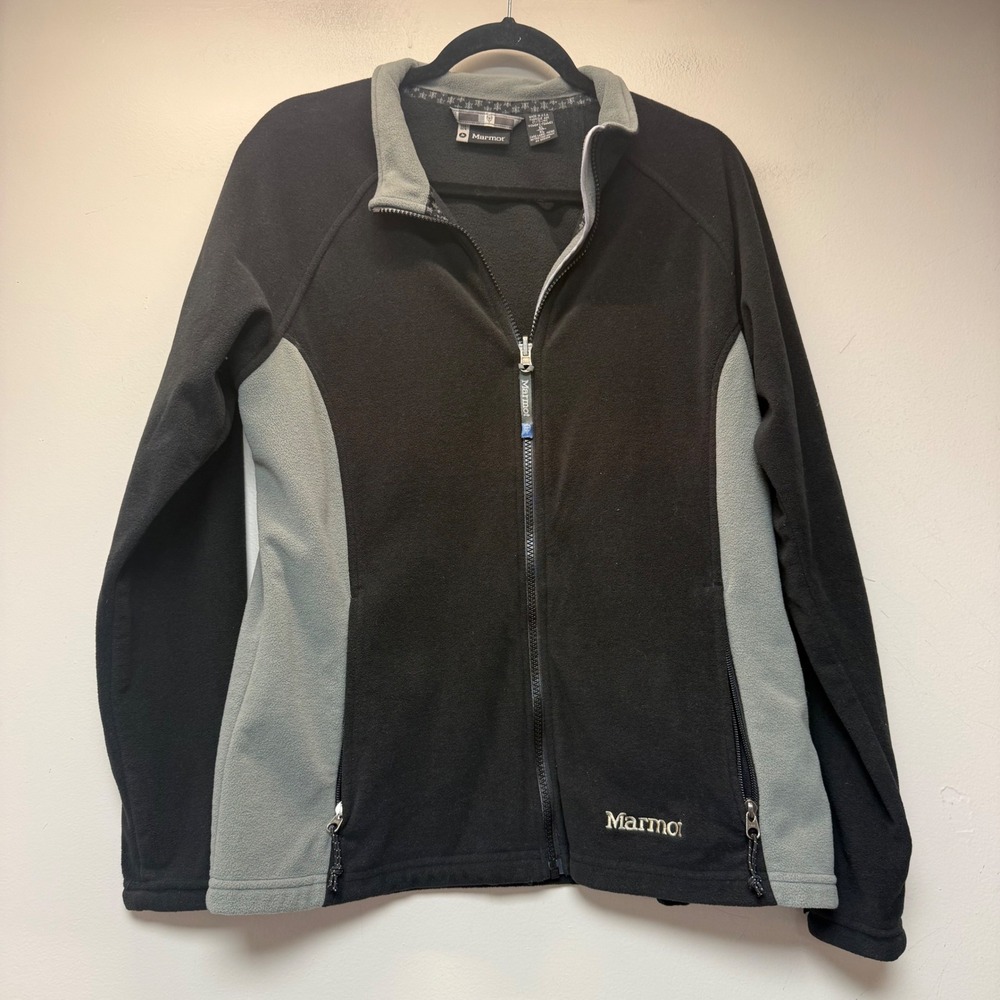 Marmot Fleece Jacket Women XL Black Grey Excellent Full Zip Colorblock 9413